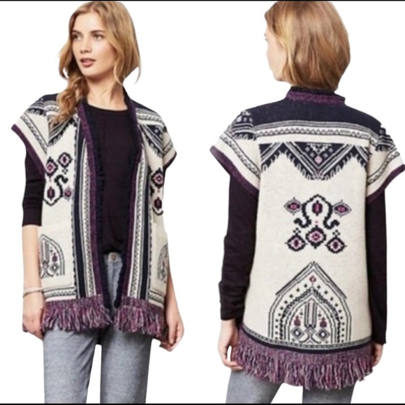 Angel Of The North Sweaters - Anthro Angel of the North Warm Sweater Vest Wool Blend Navy/Purple/Ivory XS/S
